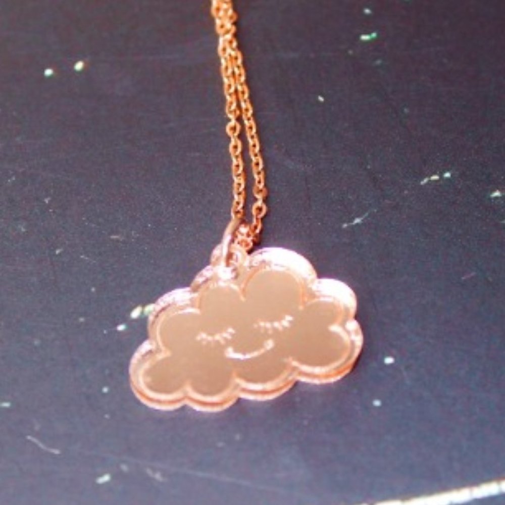 Smile Cloud Necklace - Rose Gold Acrylic Pendant with 18 inch Rose Gold Chain - Picture 1 of 1
